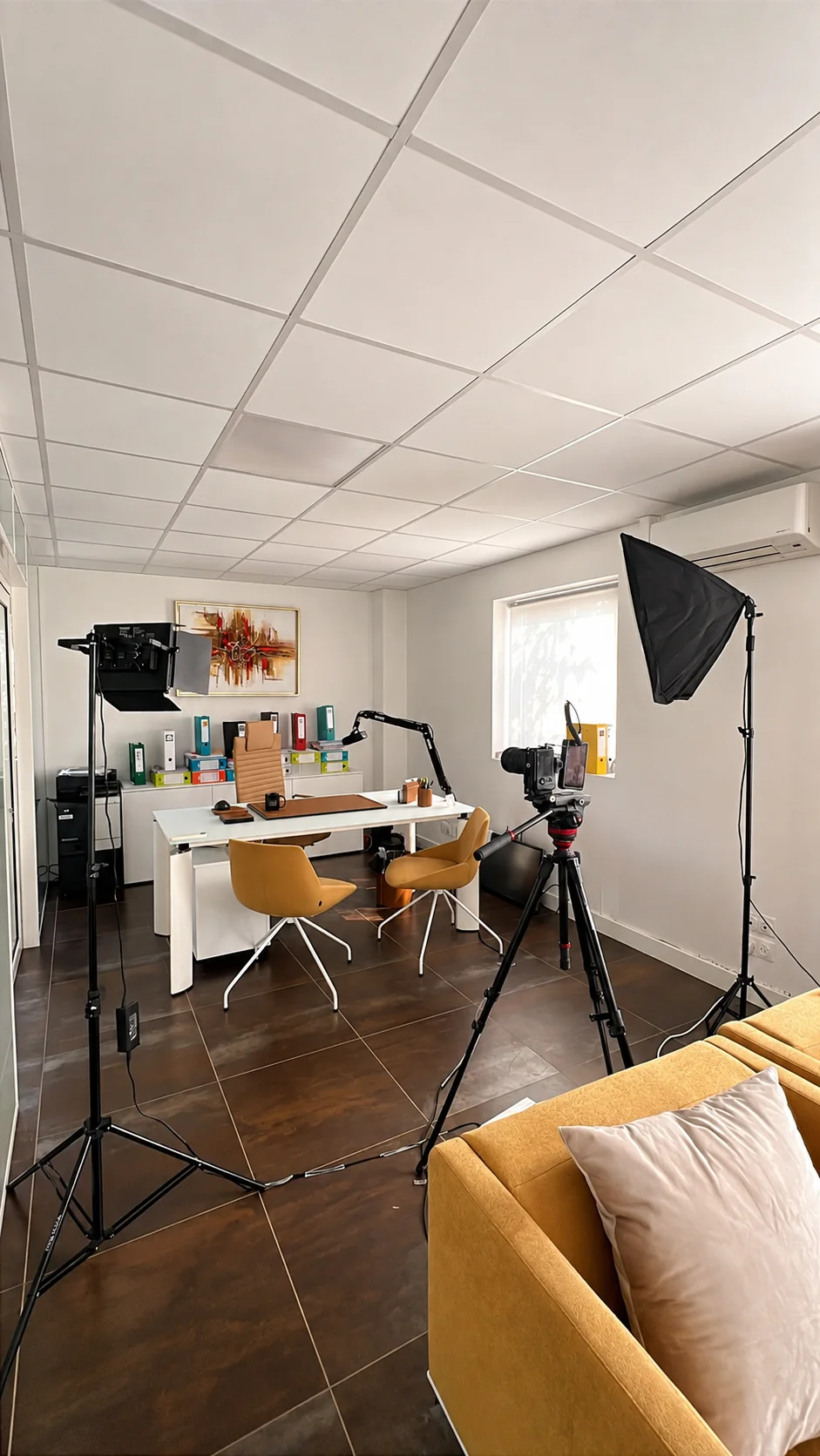 Installation de tournage avec caméra et éclairages